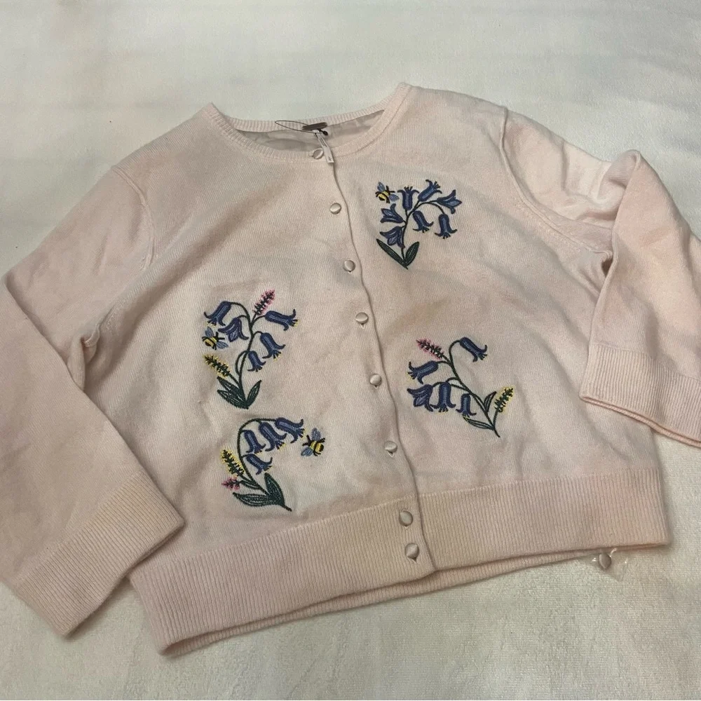 New! Free People Pink Floral Bee Embroidered silk lined Cardigan 2729